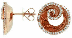 ESTATE .50CT DIAMOND 14KT ROSE GOLD 3D CIRCULAR SWIRL CLASSIC STUD EARRINGS