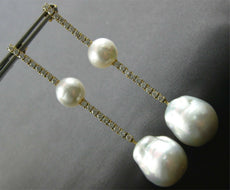 EXTRA LARGE 1.7CT DIAMOND & AAA SOUTH SEA PEARL 18K YELLOW GOLD HANGING EARRINGS