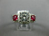 ESTATE LARGE 2.41CT DIAMOND & AAA RUBY 14KT WHITE GOLD 3 STONE ENGAGEMENT RING