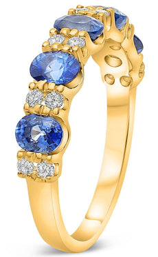 1.70CT DIAMOND & AAA SAPPHIRE 14KT YELLOW GOLD 3D OVAL & ROUND ANNIVERSARY RING