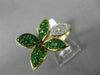 ESTATE LARGE 1.05CT DIAMOND & AAA TSAVORITE 14KT YELLOW GOLD 3D FLOWER LOVE RING