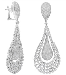 EXTRA LARGE 11.70CT DIAMOND 18K WHITE GOLD 3D TEAR DROP CLIP ON HANGING EARRINGS