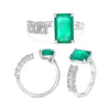 LARGE 3.55CT DIAMOND & AAA EMERALD 18KT WHITE GOLD 3D EMERALD CUT SOLITAIRE RING