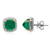 ESTATE 5.85CT DIAMOND & AAA EMERALD 18K 2 TONE GOLD SQUARE CLASSIC STUD EARRINGS