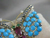 ANTIQUE LARGE DIAMOND RUBY SAPPHIRE TURQUOISE 14K W&Y GOLD BUTTERFLY PIN #2187