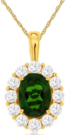 2.05CT DIAMOND & AAA RUSSALITE 14KT YELLOW GOLD 3D OVAL & ROUND FLOATING PENDANT