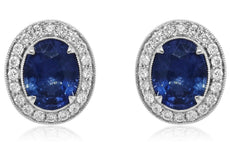 7.24CT DIAMOND & AAA SAPPHIRE 18KT WHITE GOLD 3D OVAL & ROUND FILIGREE EARRINGS