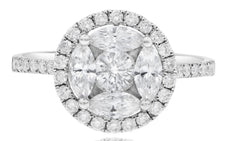 1.35CT DIAMOND 18K WHITE GOLD ROUND & MARQUISE INVISIBLE FLOWER FRIENDSHIP RING