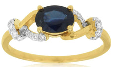 1.12CT DIAMOND & SAPPHIRE 14KT YELLOW GOLD 3D OVAL & ROUND LOVE KNOT FUN RING