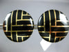 ESTATE LARGE BLACK ENAMEL 14K YELLOW GOLD 3D CIRCULAR CRISS CROSS STUD EARRINGS