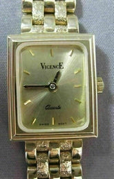 ESTATE 14KT YELLOW GOLD SIMPLE SQUARE QUARTZ SWISS MOVEMENT VICENCE WATCH #15530
