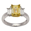 WIDE 2.73CT WHITE & CANARY DIAMOND 18K TWO TONE GOLD THREE STONE ENGAGEMENT RING