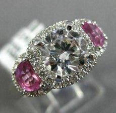 ESTATE WIDE 1.68CT DIAMOND & AAA PINK SAPPHIRE 14K WHITE GOLD 3D ENGAGEMENT RING