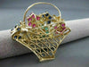 ANTIQUE 2.85CT DIAMOND & SAPPHIRE RUBY EMERALD FLOWER BASKET PENDANT PIN #1866