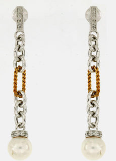 .19CT DIAMOND & AAA SOUTH SEA PEARL 14KT 2 TONE GOLD OVAL & ROUND FUN EARRINGS