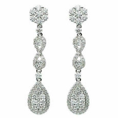 ESTATE LARGE 2.58CT DIAMOND 18KT WHITE GOLD 3D FLOWER INFINITY HANGING EARRINGS