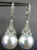 LARGE .95CT DIAMOND & SOUTH SEA PEARL 18KT WHITE GOLD FILIGREE HANGING EARRINGS
