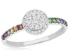 ESTATE .35CT DIAMOND & AAA MULTI COLOR SAPPHIRE 14KT WHITE GOLD CLUSTER RING