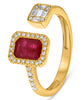 1.28CT DIAMOND AAA RUBY 14K YELLOW GOLD EMERALD CUT DOUBLE SQUARE SOLITAIRE RING