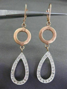 ESTATE LARGE .46CT DIAMOND 14KT WHITE & ROSE GOLD 3D PEAR DROP HANGING EARRINGS