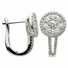 ESTATE 1.24CT DIAMOND 18KT WHITE GOLD FLOWER CIRCULAR LEVERBACK HANGING EARRINGS
