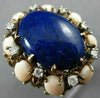 ESTATE LARGE .25CT DIAMOND AAA CORAL & LAPIS 14K YELLOW GOLD 3D OVAL FLOWER RING