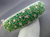 WIDE 10.90CT DIAMOND & COLOMBIAN EMERALD 18K 2 TONE GOLD CLUSTER BANGLE BRACELET
