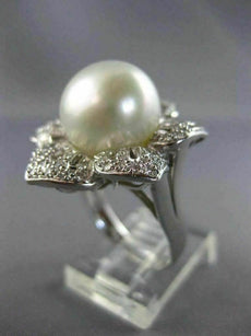 ESTATE EXTRA LARGE 1.40CT DIAMOND & SOUTH SEA PEARL18K WHITE GOLD 3D FLOWER RING