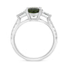 LARGE 2.85CT DIAMOND & AAA GREEN SAPPHIRE 18KT WHITE GOLD OVAL ENGAGEMENT RING