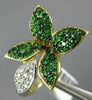 ESTATE LARGE 1.05CT DIAMOND & AAA TSAVORITE 14KT YELLOW GOLD 3D FLOWER LOVE RING