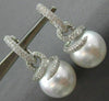 ESTATE LARGE 1.6CT DIAMOND & AAA SOUTH SEA PEARL 18K WHITE GOLD HANGING EARRINGS