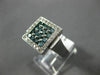 ESTATE LARGE .88CT WHITE & BLUE DIAMONDS 14KT WHITE GOLD SQUARE CLUSTER FUN RING