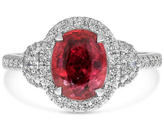 LARGE 2.74CT DIAMOND & AAA RUBY PLATINUM 3D OVAL 3 STONE CLASSIC ENGAGEMENT RING