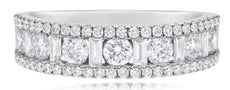 1.23CT DIAMOND 18KT WHITE GOLD ROUND & BAGUETTE 3 ROW WEDDING ANNIVERSARY RING