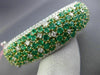 WIDE 10.90CT DIAMOND & COLOMBIAN EMERALD 18K 2 TONE GOLD CLUSTER BANGLE BRACELET