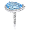 LARGE 15.47CT DIAMOND & AAA BLUE TOPAZ 18KT WHITE GOLD PEAR SHAPE & ROUND RING