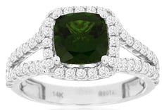 2.14CT DIAMOND & AAA RUSSALITE 14K WHITE GOLD 3D CUSHION & ROUND ENGAGEMENT RING
