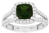 2.14CT DIAMOND & AAA RUSSALITE 14K WHITE GOLD 3D CUSHION & ROUND ENGAGEMENT RING