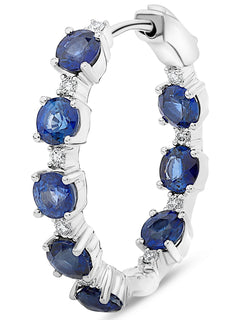 4.10CT DIAMOND & AAA SAPPHIRE 14KT WHITE GOLD ROUND HUGGIE HOOP HANGING EARRINGS