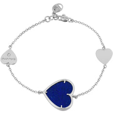 5.51CT DIAMOND & AAA LAPIS 18KT WHITE GOLD 3D TRIPLE HEART BY THE YARD BRACELET
