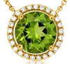 ESTATE 2.14CT DIAMOND & AAA PERIDOT 14KT YELLOW GOLD 3D ROUND HALO LOVE NECKLACE