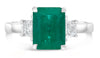 LARGE 2.97CT DIAMOND & AAA EMERALD PLATINUM EMERALD CUT 3 STONE ENGAGEMENT RING