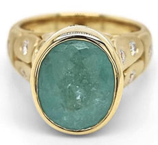 9.97CT DIAMOND & AAA PARAIBA TOURMALINE 18K YELLOW GOLD 3D BEZEL ENGAGEMENT RING