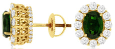 2.9CT DIAMOND & AAA RUSSALITE 14KT YELLOW GOLD OVAL & ROUND SCREWBACK EARRINGS