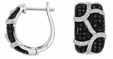WIDE 1.22CT WHITE & BLACK DIAMOND 14KT WHITE & BLACK GOLD 3D MULTI ROW EARRINGS