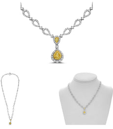 2.03CT WHITE & FANCY YELLOW DIAMOND 18KT 2 TONE GOLD PEAR SHAPE & ROUND NECKLACE