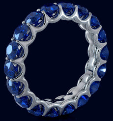 4.25CT AAA SAPPHIRE 14KT WHITE GOLD CLASSIC SHARED PRONG ETERNITY FUN LOVE RING