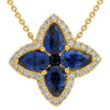 1.93CT DIAMOND & AAA SAPPHIRE 14K YELLOW GOLD 3D FLOWER ADJUSTABLE LOVE NECKLACE