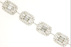 3.31CT DIAMOND 14KT WHITE GOLD ROUND & BAGUETTE HALO BY THE YARD TENNIS BRACELET