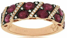 ESTATE .18CT DIAMOND & AAA RUBY 14KT ROSE & BLACK GOLD DIAGONAL ANNIVERSARY RING
